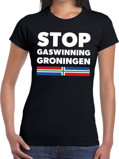 Groningen protest t-shirt zwart voor dames -STOP gaswinningen Groningen shirt voor dames XS