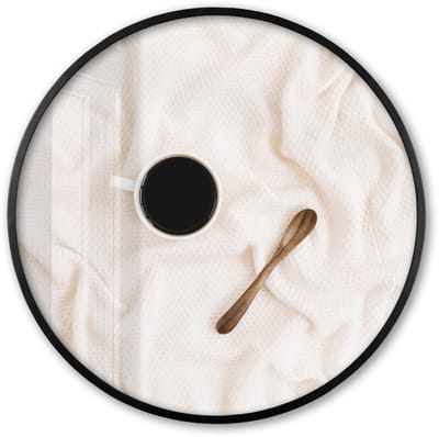 Poster in lijst Rond - Fotolijst 60x60 cm - Posters - Koffie - Lepel - Mok - Ronde posterlijst zwart - Decoratie - Wanddecoratie woonkamer - Muurdecoratie slaapkamer