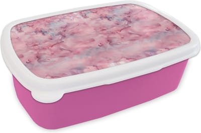 Broodtrommel Roze - Lunchbox - Brooddoos - Alcohol inkt - Marmer - Roze - Patronen - 18x12x6 cm - Kinderen - Meisje