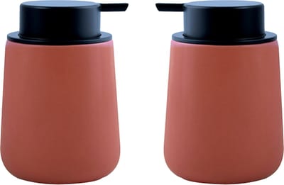 MSV Zeeppompje/dispenser Malmo - 2x - Keramiek - terracotta/zilver - 8,5 x 12 cm - 300 ml
