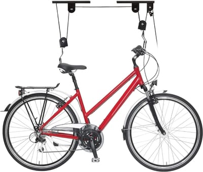 QORA® Fietslift Ophangsysteem - Ophangen fiets aan Plafond - Fietstakel - Fietshaak - Dubbele Fietsophangsysteem met Katrol - Zwart - 9cm x 25cm x 8cm