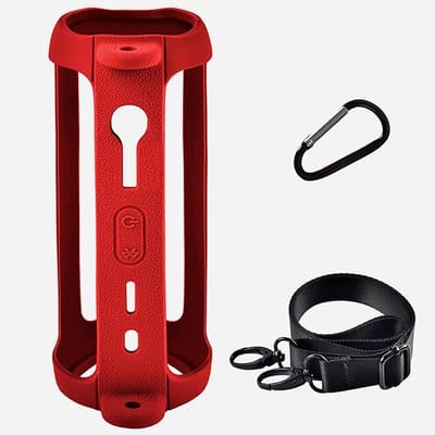 Beschermhoes geschikt voor JBL Flip 6 Bluetooth Speaker - Inclusief Draagriem - Kleur Rood - Schokbestendig - Krasbestendig - Siliconen - Hoesje - Case - Bescherming - Rood