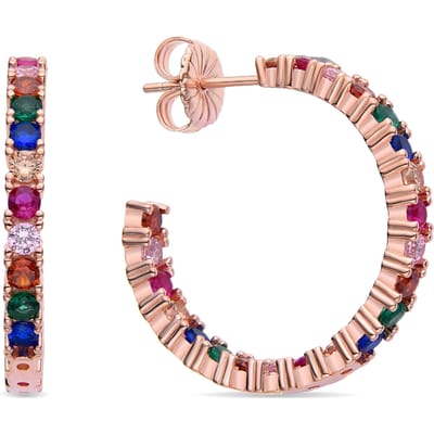 Luxent Sterling Zilver 925 Oorbellen met Veelkleurige Zirkonia's in 18K Roségoud - Vyamba