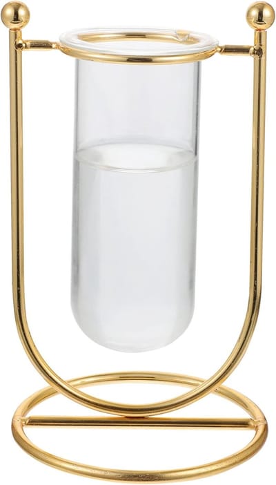 Luxe Glazen Vaas - 17 x 10cm - Moderne Vaas - Glas en Metaal - Huisdecoratie - Chique - Klassieke stijl - Rond - Geschikt voor Bloemen, Planten en Stekjes