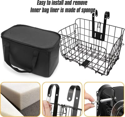 Thijox - Opvouwbare Fietsmand Stalen Draad met Zwarte PU-Voering, Snelle Ontgrendelingsontwerp, Fietscargo voor Boodschappen, Grote Capaciteit, Duurza