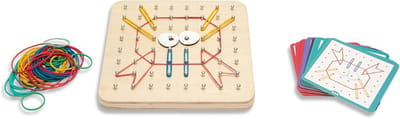 Creatief Leerspel - Motoriek Spel - Fijne Motoriek - Houten Basis - 18 x 18 cm - Meerkleurig