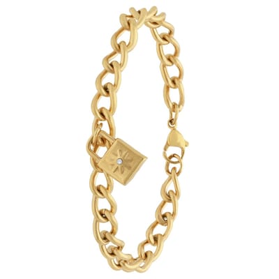 Lucardi Dames Stalen goldplated gourmet armband met slotje - Armband - Staal - Goudkleurig - 19 cm