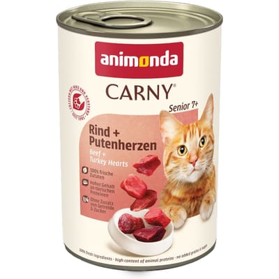 6x 400g animonda Carny Senior Rund + Kalkoen Hartjes natvoer voor katten