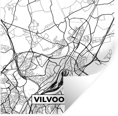 Muurstickers - Sticker Folie - Zwart Wit – België – Plattegrond – Stadskaart – Kaart – Vilvoorde - 100x100 cm - Plakfolie - Muurstickers Kinderkamer - Zelfklevend Behang XXL - Zelfklevend behangpapier - Stickerfolie