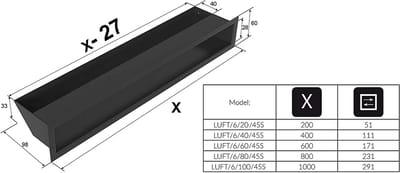 Ventilatierooster Wit 6 x 60 cm Hoekige Luchtinlaat voor Kachelventilatie