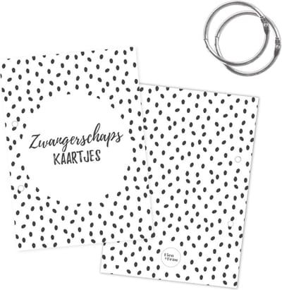 Fien & Feau Bewaarbundel Zwangerschapskaartjes - Zwart-wit stip - A5