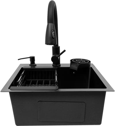 Keukenspoelbak Met Kraan 201 RVS Multifunctionele Spoelbak Met Afvoermand Zeepdispenser Voor Keuken 45*40cm