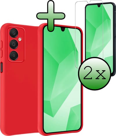 Hoesje Met 2x Screenprotector - Geschikt voor Samsung Galaxy A16 - Sterk & Shockproof - Back Cover - Siliconen Case - Telefoon Hoes - Rood