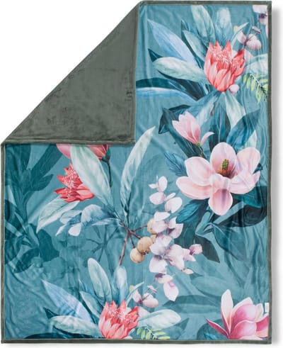 Luxe Bloemenprint Plaid 130x160 cm - Groen/Roze - Polyester - Voor 1 Persoon - Descanso
