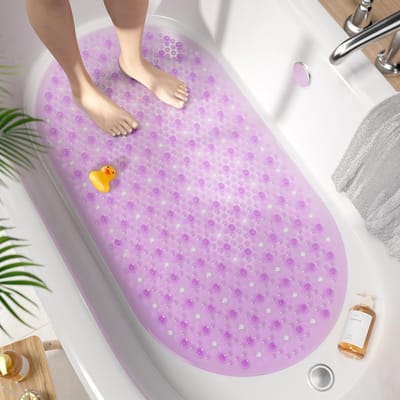 Antislip Oval Badmat voor Badkuip, 68 x 38 cm, Machinewasbare Douchematt, Schimmelbestendig en BPA-vrij, Paars