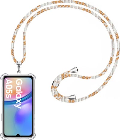 Telefoonkoord + Hoesje Geschikt voor Samsung Galaxy A05s - Lengte Verstelbaar - Telefoonketting - Shock Proof Case - Wit Goud