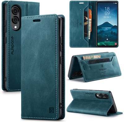 Luxe Flip Case met RFID Bescherming Kaarthouder en Magneetsluiting voor Samsung Galaxy S25 Edge _ Blauw