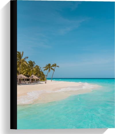 Canvas  - Tropisch Wit Strand met Blauwe Zee en Palmbomen - 30x40cm Foto op Canvas Schilderij (Wanddecoratie op Canvas)