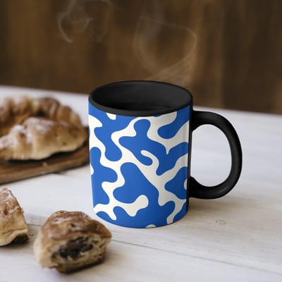 Magische Mok - Foto op Warmte Mokken - Koffiemok - Vormen - Abstract - Blauw - Golven - Magic Mok - Beker - 350 ML - Theemok