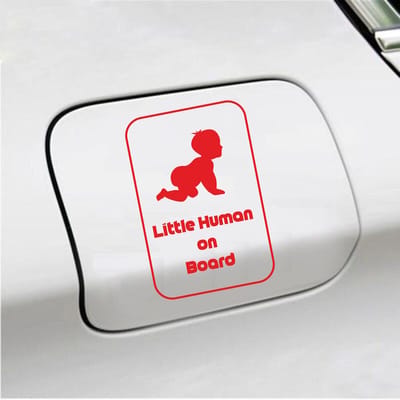 Bumpersticker - Little Human On Board - 15 X 10 - Rood
