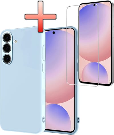 Hoesje - Met Screenprotector - Geschikt voor Samsung Galaxy S24 FE - Sterk & Shockproof - Back Cover - Siliconen Case - Telefoon Hoes - Lichtblauw