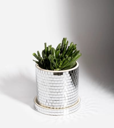 Disco Bloempot - Plantenpot - Met Onderschaaltje - Antilek - Discobal - Disco Thema - inclusief Onderschoteltje - Trendy - Spiegel - Spiegel Mozaïek - Bling - Trend - Planten Lovers