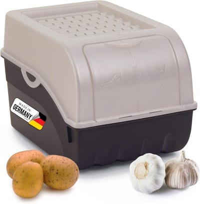 Aardappelbewaardoos | middel 5L | PARELMOER Wit | Aardappeldoos | Stapelbare groentekist, uienkist, aardappelmand, fruitkist, aardappelkist, uienopslag, voedselcontainer, wortelen