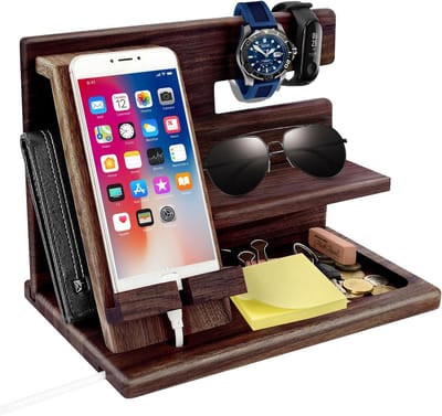 Houten Dockingstation Organizer voor Mannen - Praktisch Cadeau voor Verjaardag, Jubileum en Kerstmis