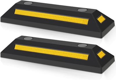 Set van 2 Parkeerstopper Rubber met Reflecterende Strepen - Parkeerhulp voor Garage en Oprit