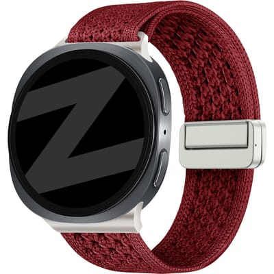 Bandz Vintage nylon bandje geschikt voor Samsung Galaxy Watch 9 (40/44mm) / Watch 8 (40/44mm) / 8 Classic (46mm) – klassiek en duurzaam nylon strap voor dagelijks gebruik (Wijnrood)