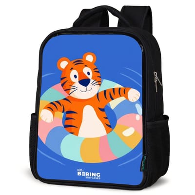 NoBoringSuitcases.com® - Rugzak zwart - Schooltas jongen & meisje - Tijger in een zwemband - Rugtas voor school - Boekentas kind - Schoolrugzak - Kinderrugzak