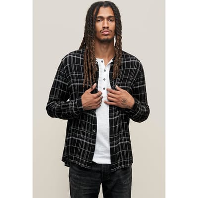 John Varvatos Broad Shirt Classic Fit Shirt With Band Collar & S Black Size: S | Casual Shirts Outlet | Heren | Zwart