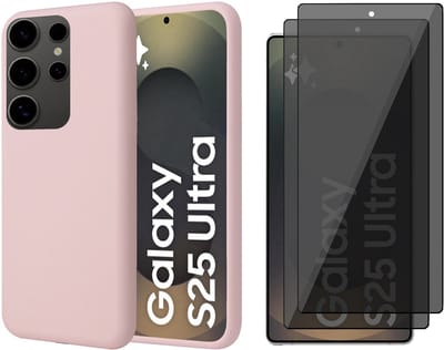 Hoesje geschikt voor Samsung Galaxy S25 Ultra - 2x Privacy Screenprotector Volledig Dekkend Glas - Mat Back Case Roze