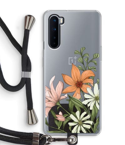 Case Company® - Hoesje met koord geschikt voor OnePlus Nord hoesje met Koord - Floral bouquet - Telefoonhoesje met Zwart Koord - Bescherming aan alle Kanten en Over de Schermrand