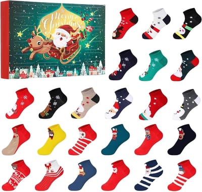 Kerst - Adventskalender - Adventkalender volwassenen - Kerstsok Adventskalender 2025 voor kinderen - 24 dagen verrassingskerstcadeaus - Warme katoenen sokken afteldoos cadeau - Kerstfeestgunsten
