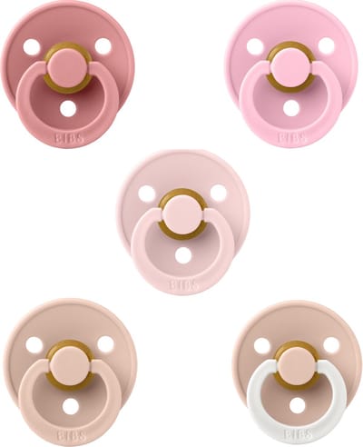 Bibs fopspenen 6-18 maand mix set 5 stuks Dusty Pink,Blossom,Baby Pink,Blush en Night Glow Blush maat 2