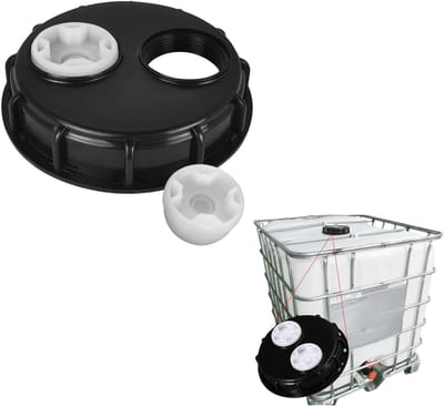 1 stuk - IBC-tonvatdeksel - tonvatdeksel - zwart - ademend deksel - afdichtring tonvatdeksel -Regentonaccessoires - 6,5 inch - 6,5 inch IBC-tankdeksel - deksel met dubbel gat