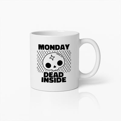 Maandag Dead Inside Mok 330ml – Grappige Schedel Koffiebeker voor Kantoorhumor – Perfect Cadeau voor Collega’s, Studenten en Koffieliefhebbers