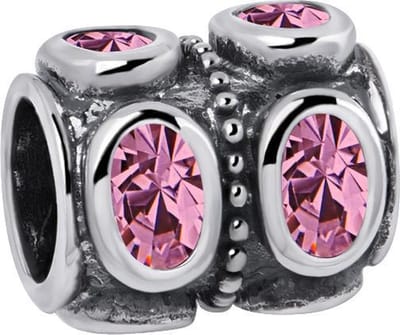 Quiges - 925 - Zilveren - Bedels -Sterling zilver - Beads - Zirkonia Roze Kraal Charm - Geschikt – voor - alle bekende merken - Armband Z582