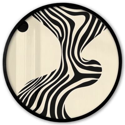 Poster in lijst Rond - Fotolijst 40x40 cm - Posters - Beige - Lijnen - Golvend - Abstract - Ronde posterlijst zwart - Decoratie - Wanddecoratie woonkamer - Muurdecoratie slaapkamer