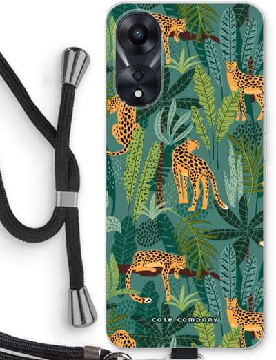 Case Company® - Hoesje met koord geschikt voor Oppo A78 5G hoesje met Koord - Luipaard 2 - Telefoonhoesje met Zwart Koord - Bescherming aan alle Kanten en Over de Schermrand