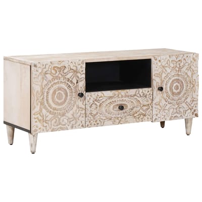 vidaXL - TV - Kast - Wit - 105 - x - 33,5 - x - 46 - cm - Massief - Mango - Hout