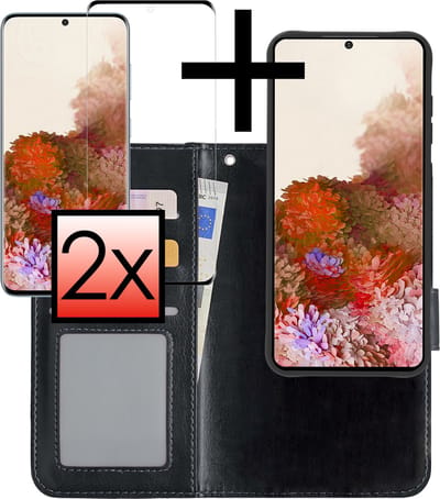 Hoesje - 2 in 1 - Geschikt voor Samsung Galaxy S20 - Met 2x Screenprotector - En Uitneembare Hard Cover - Bookcase - Wallet Case - Met Pasjeshouder - Book Case - Uitneembaar - Pashouder - Kunstleer - Zwart
