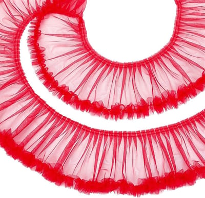2 Yards Rode Ruche Kant Trim 15,5 cm Breed Polyester Naailint voor Kostuum, Naaien en Ambachtelijke Decoratie