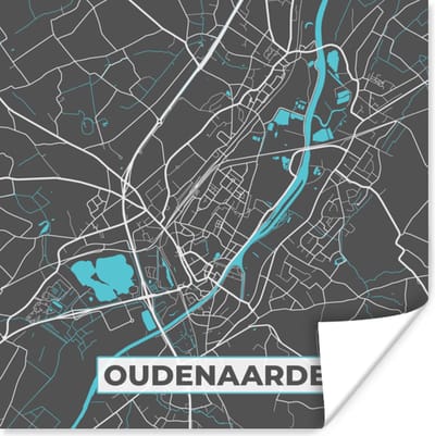 Poster Stadskaart – Grijs - Kaart – Oudenaarde – België – Plattegrond - 100x100 cm XXL