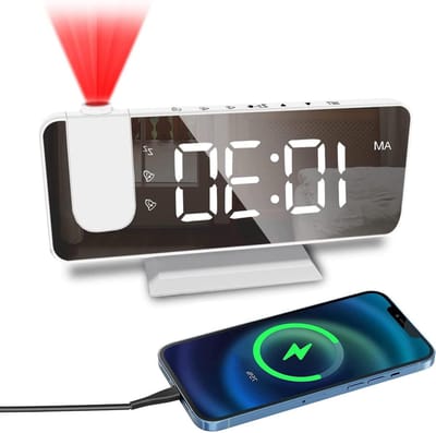 Projectie Wekker - Digitale Klok - Wakker Worden - Dubbele Alarmen - 7.3 Inch Scherm - Zwart