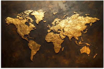 Poster 180x120 cm - Wereldkaart - Goud - Roest - Posters - Kamer decoratie - Wanddecoratie woonkamer - Muurdecoratie slaapkamer XXL