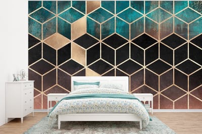 Behang - Fotobehang Abstract - Kubus - Goud - Patronen - Luxe - Breedte 400 cm x hoogte 300 cm