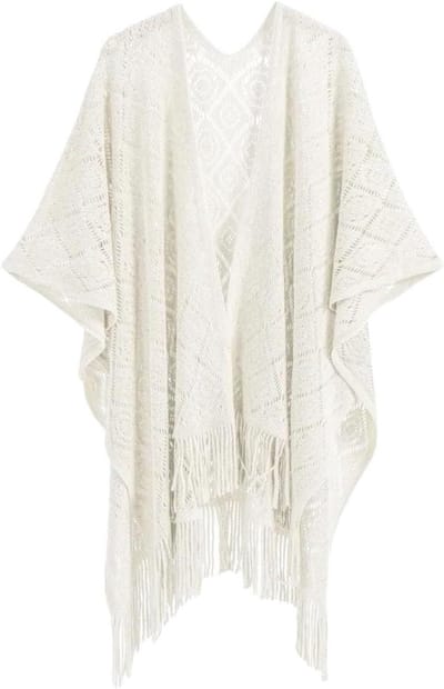 Dames Sjaal - Poncho Cape - Warmte en Stijl - Gebreid Met Franjes - 140 x 110 cm