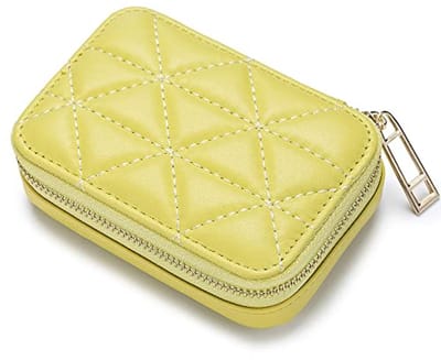 Lippenstift etui met spiegel van echt leer - make-up organizer voor vrouwen - geel